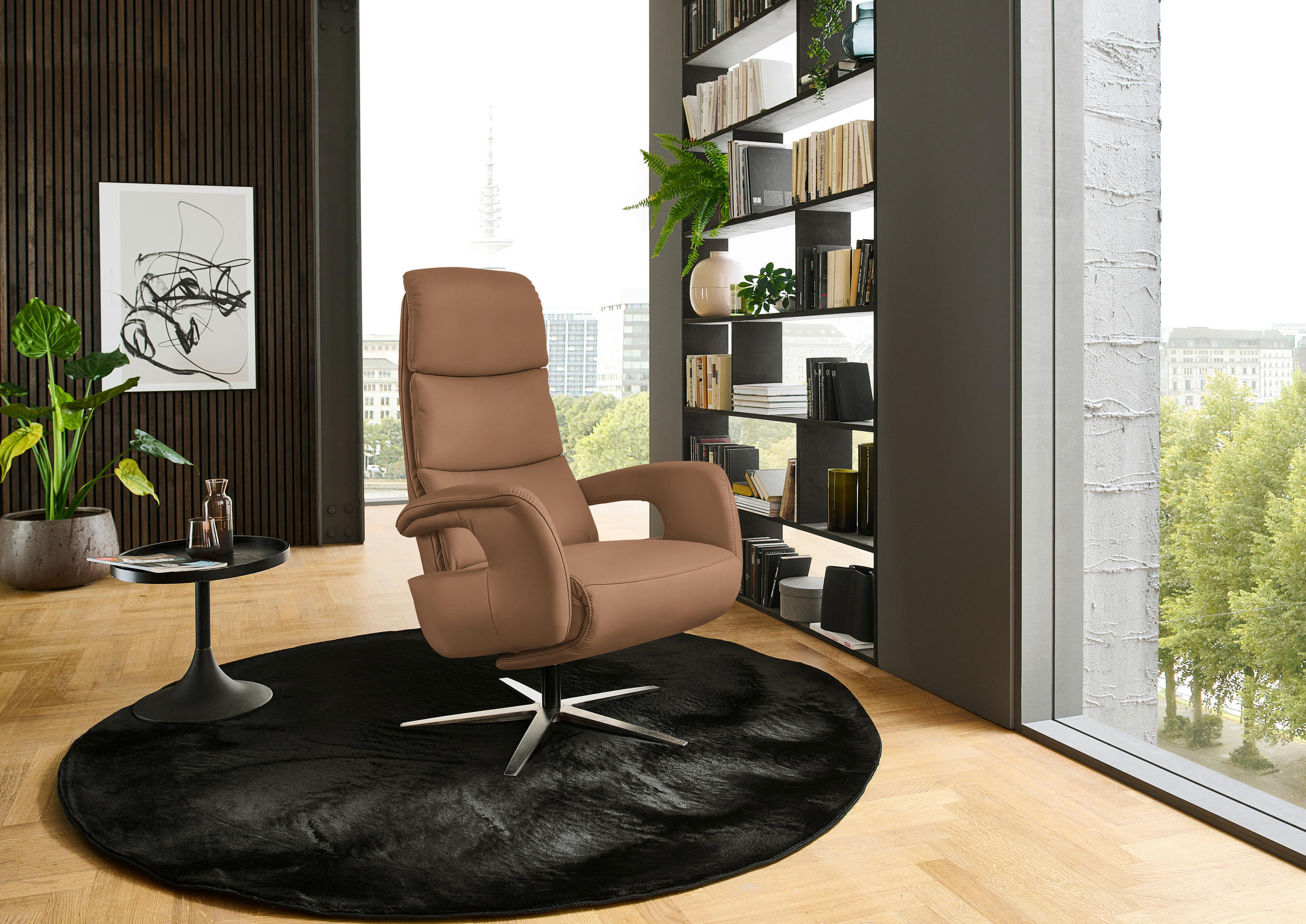 RELAXSESSEL in Leder Haselnussfarben  - Edelstahlfarben/Haselnussfarben, Design, Leder/Metall (76/119/86cm) - Dieter Knoll