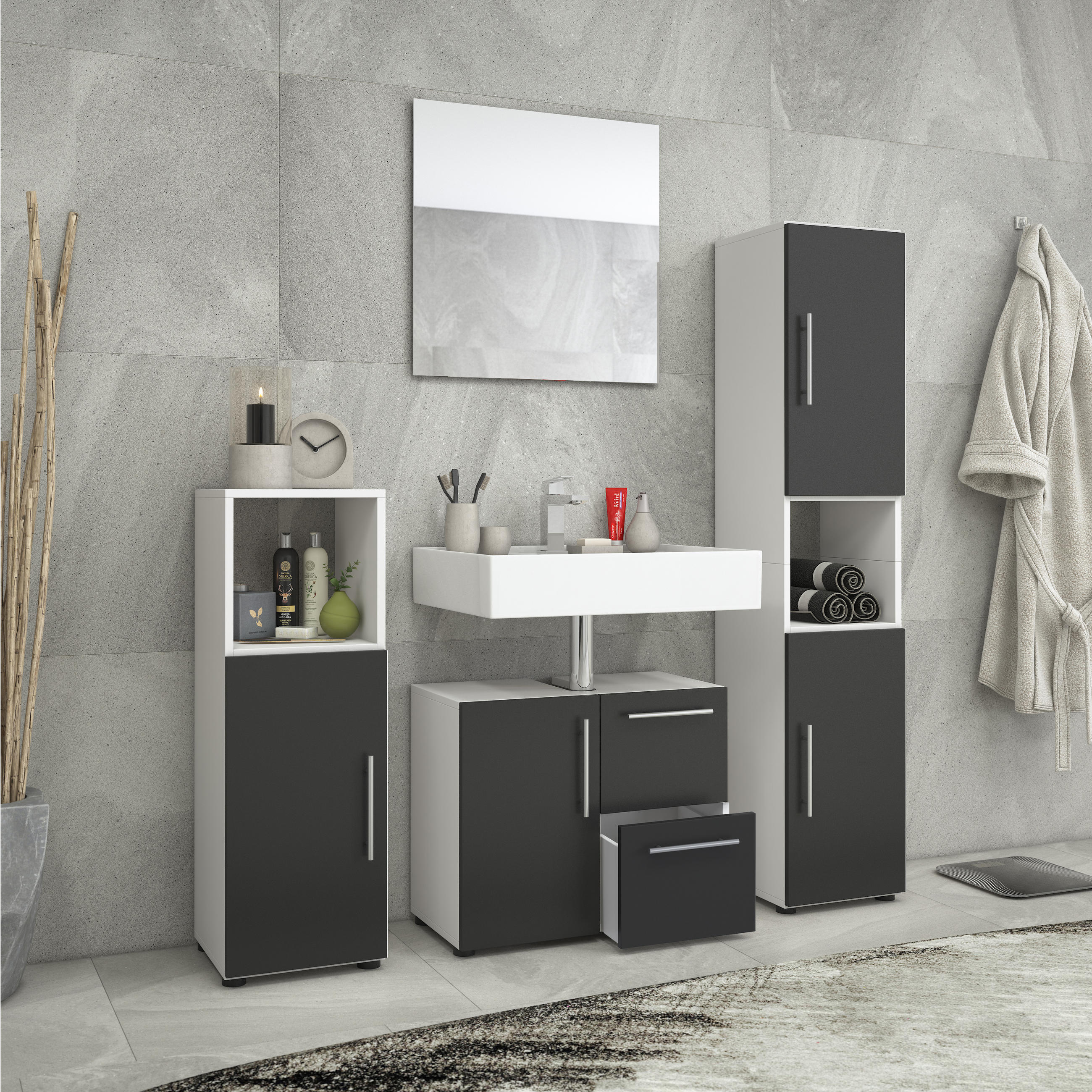 BADEZIMMER Schwarz, Weiß - Schwarz/Weiß, KONVENTIONELL (123cm) - MID.YOU