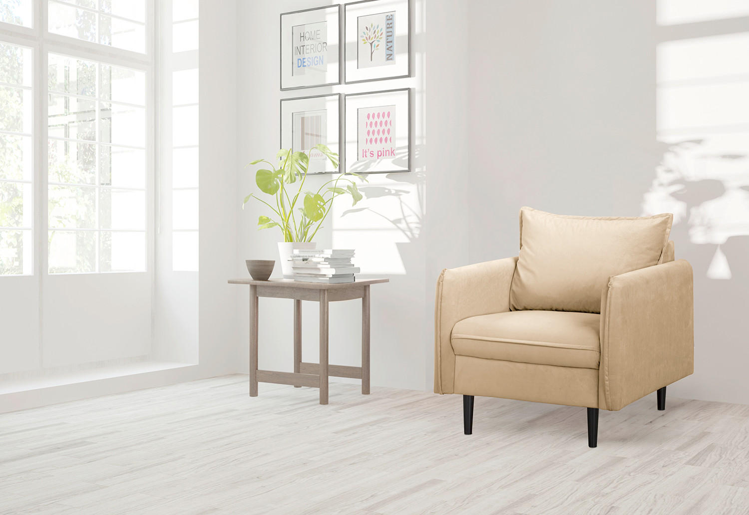 SESSEL in Samt Beige  - Beige/Schwarz, Design, Holz/Textil (74/86/100cm) - P & B