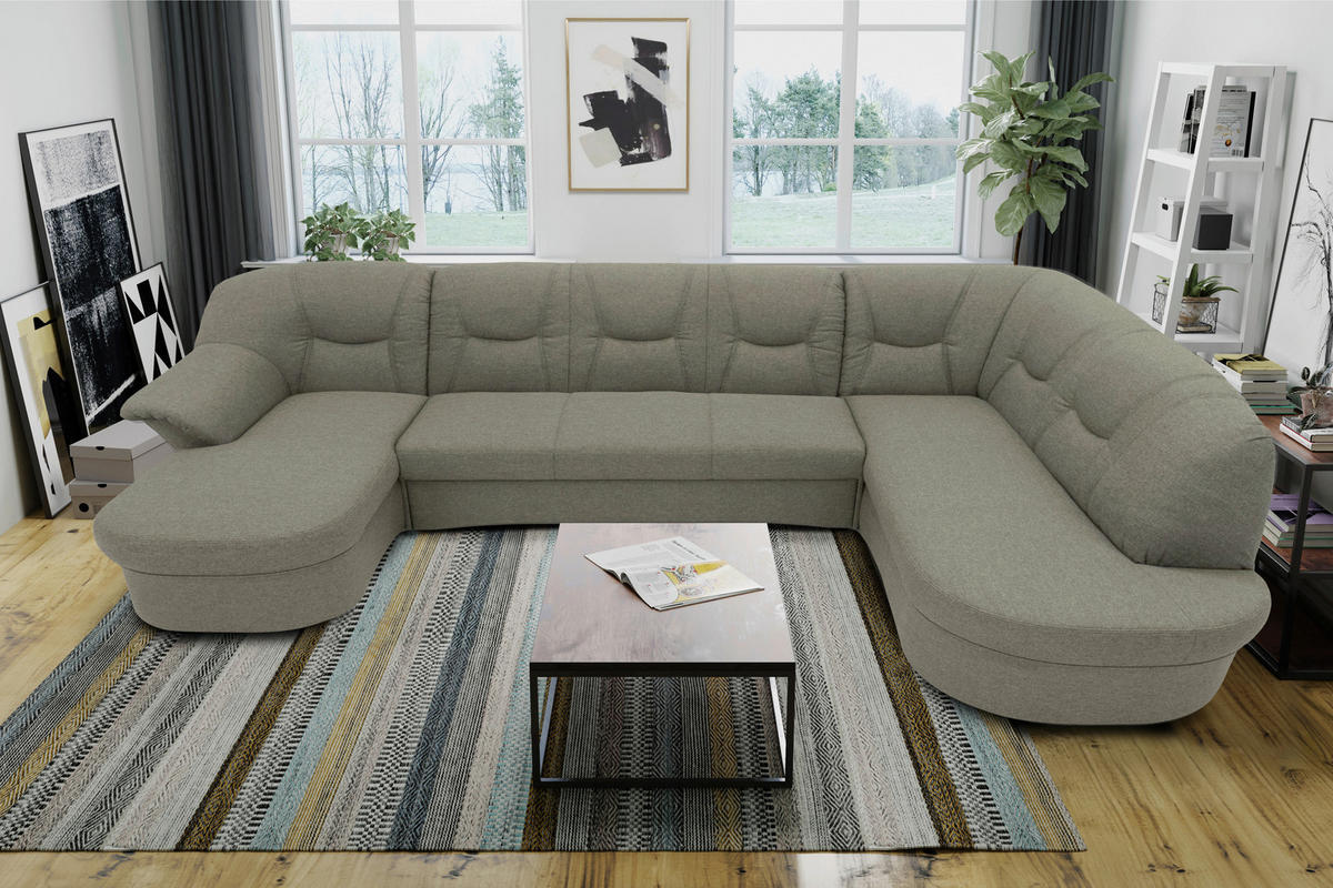 WOHNLANDSCHAFT Graubraun Mikrofaser  - Graubraun/Schwarz, KONVENTIONELL, Kunststoff/Textil (146/295/180cm) - MID.YOU
