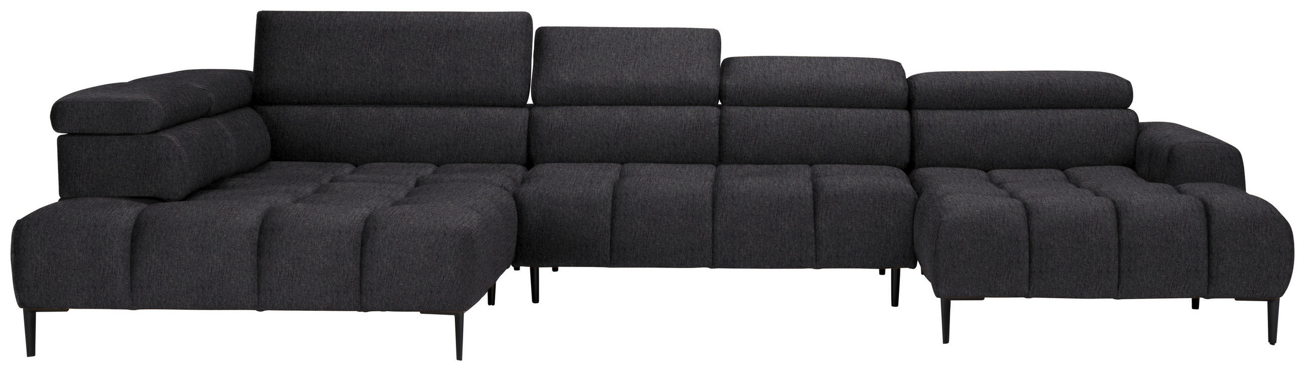 WOHNLANDSCHAFT in Samt, Webstoff Dunkelgrau  - Dunkelgrau/Schwarz, Design, Textil/Metall (216/385/177cm) - Welnova