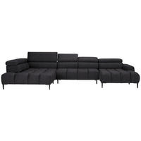 WOHNLANDSCHAFT in Samt, Webstoff Dunkelgrau  - Dunkelgrau/Schwarz, Design, Textil/Metall (216/385/177cm) - Welnova