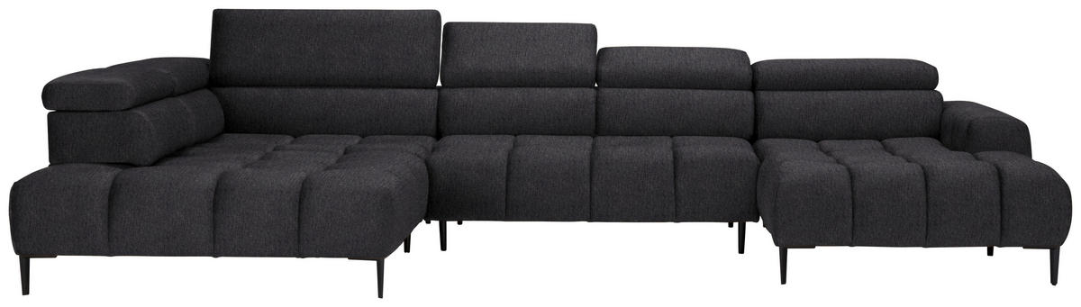 WOHNLANDSCHAFT in Samt, Webstoff Dunkelgrau  - Dunkelgrau/Schwarz, Design, Textil/Metall (216/385/177cm) - Welnova