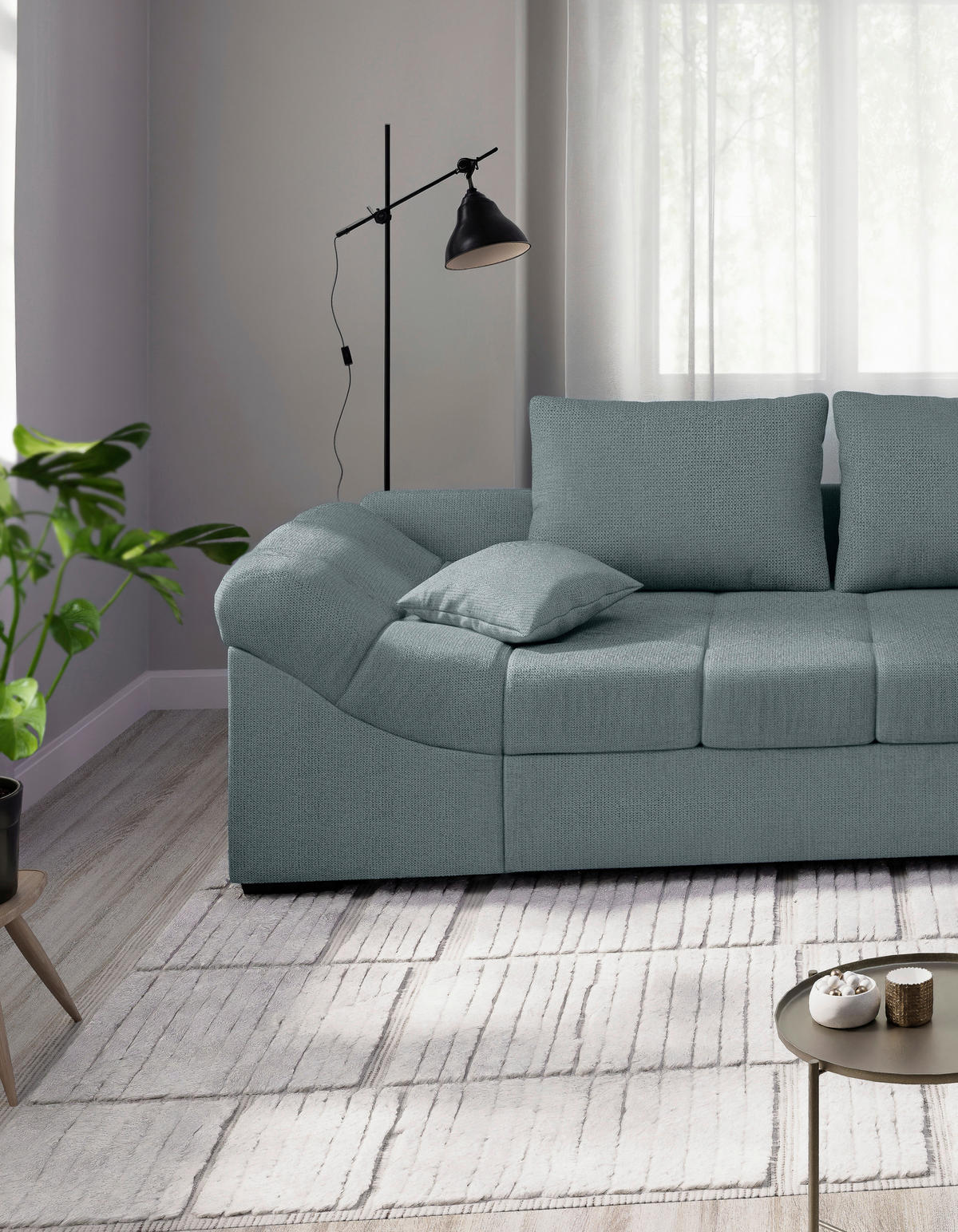ECKSCHLAFSOFA in Chenille Mintgrün  - Schwarz/Mintgrün, MODERN, Holz/Textil (298/202cm) - MID.YOU
