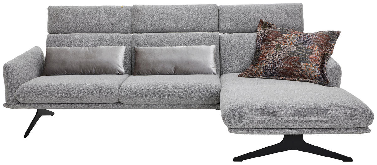 ECKSOFA in Flachgewebe Hellgrau  - Hellgrau/Schwarz, Design, Textil/Metall (259/152cm) - Dieter Knoll