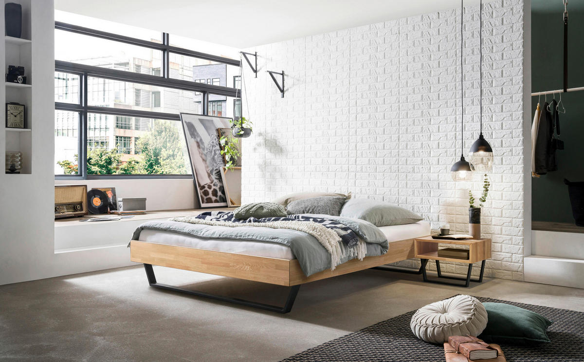 BETT 140/200 cm,  in Schwarz, Eichefarben  - Eichefarben/Schwarz, KONVENTIONELL, Holz/Metall (140/200cm) - Hasena