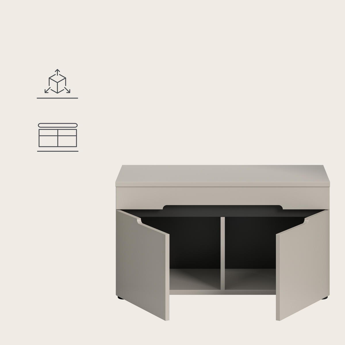 GARDEROBENBANK - Kaschmir/Schwarz, Design, Kunststoff (80/45/37cm) - MID.YOU