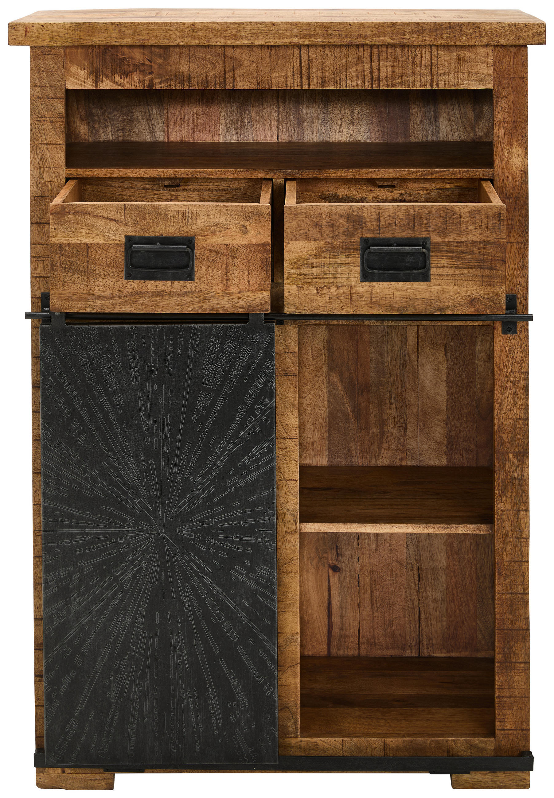 Thumbnail - Ambia Home Highboard, Natur, Schwarz, Metall, Mangoholz, massiv, 2 Fächer, 6 Schubladen, 90x130x40 cm, stehend, Holzmöbe...