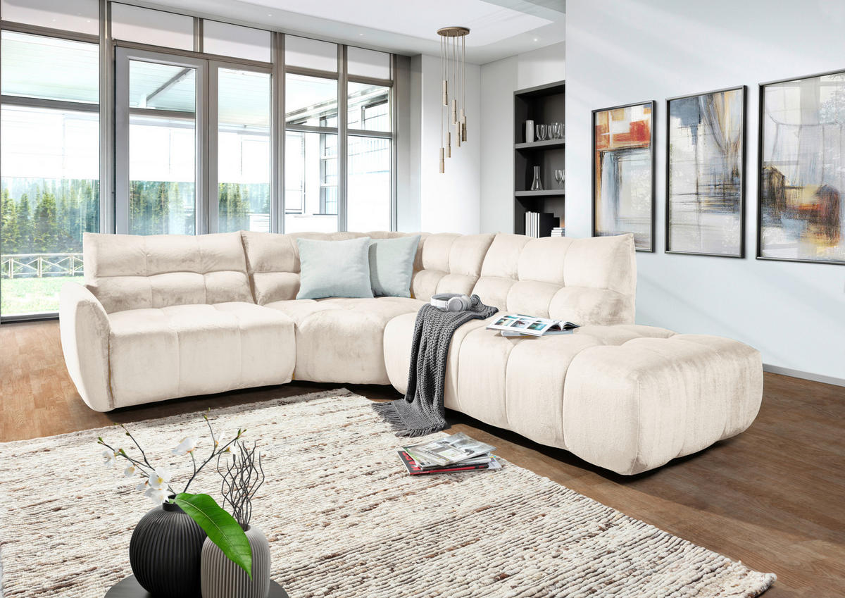 ECKSOFA Beige Flachgewebe  - Beige/Schwarz, MODERN, Kunststoff/Textil (235/275cm) - Landscape