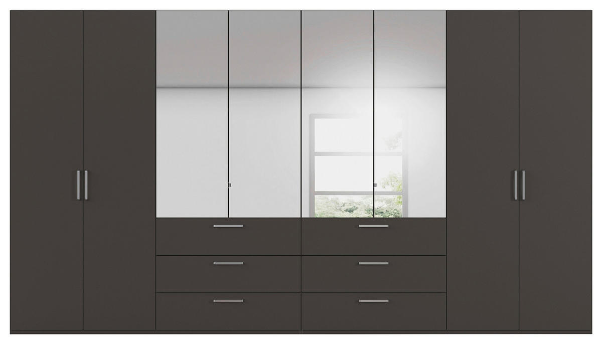 DREHTÜRENSCHRANK 400/223/61 cm,  in Graphitfarben, 8-türig  - Chromfarben/Edelstahlfarben, Basics, Glas/Holzwerkstoff (400/223/61cm) - Novel