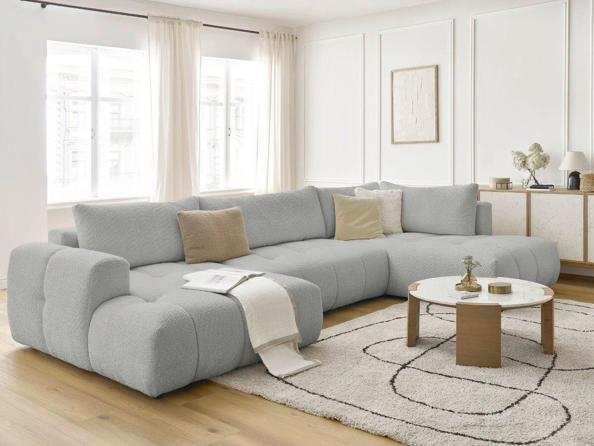 WOHNLANDSCHAFT  FUJI  Hellgrau Bouclé  - Hellgrau/Schwarz, MODERN, Kunststoff/Textil (160/377/204cm)