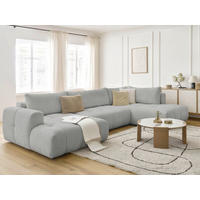 WOHNLANDSCHAFT  FUJI  Hellgrau Bouclé  - Hellgrau/Schwarz, MODERN, Kunststoff/Textil (160/377/204cm)