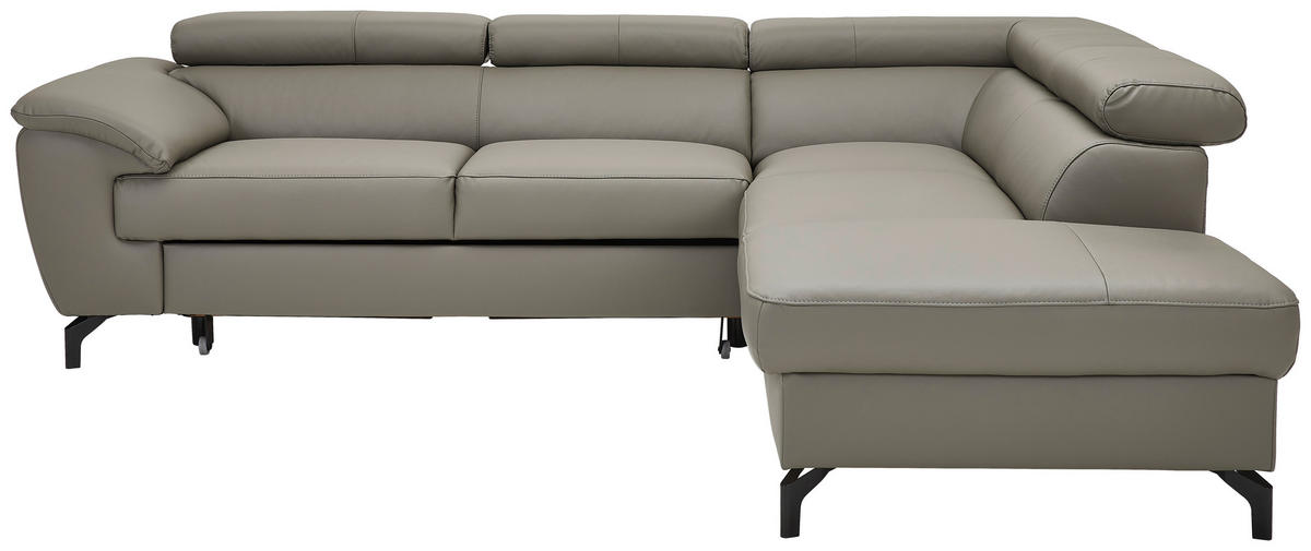 ECKSOFA in Lederlook Kombination Echtleder/Lederlook Schlammfarben  - Schlammfarben/Schwarz, Design, Leder/Textil (256/220cm) - Celina Home