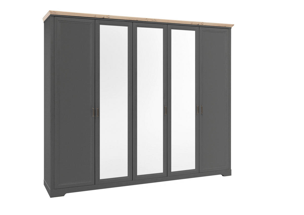 DREHTÜRENSCHRANK 264/220/64 cm,  in Graphitfarben, Eiche Artisan, 5-türig  - Graphitfarben/Eiche Artisan, LIFESTYLE, Glas/Holzwerkstoff (264/220/64cm) - Ti'me