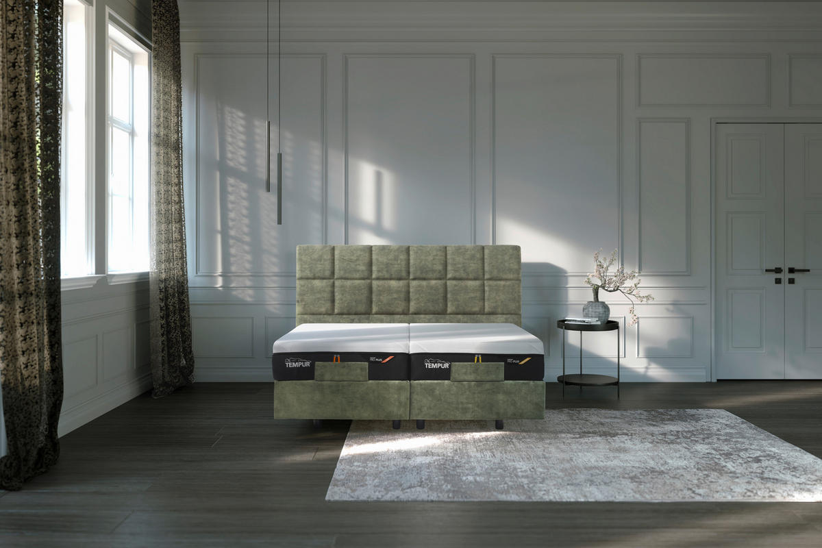 BOXSPRINGBETT 180/200 cm,  in Dunkelgrün, motorische Verstellbarkeit, funktional  - Dunkelgrün/Schwarz, KONVENTIONELL, Textil (180/200cm) - Tempur
