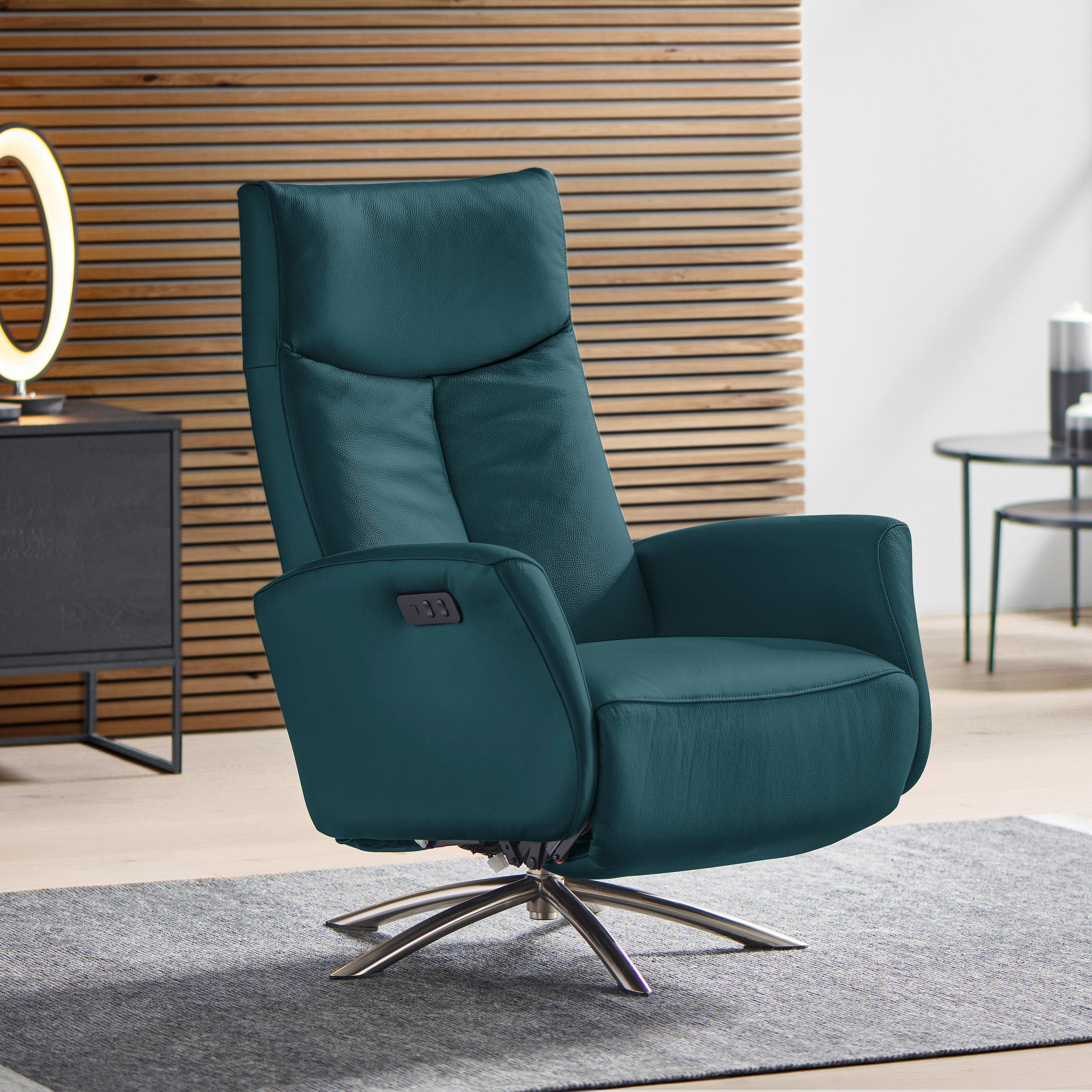 RELAXSESSEL in Leder Blau  - Blau/Silberfarben, Design, Leder/Metall (73/105/82cm) - Welnova