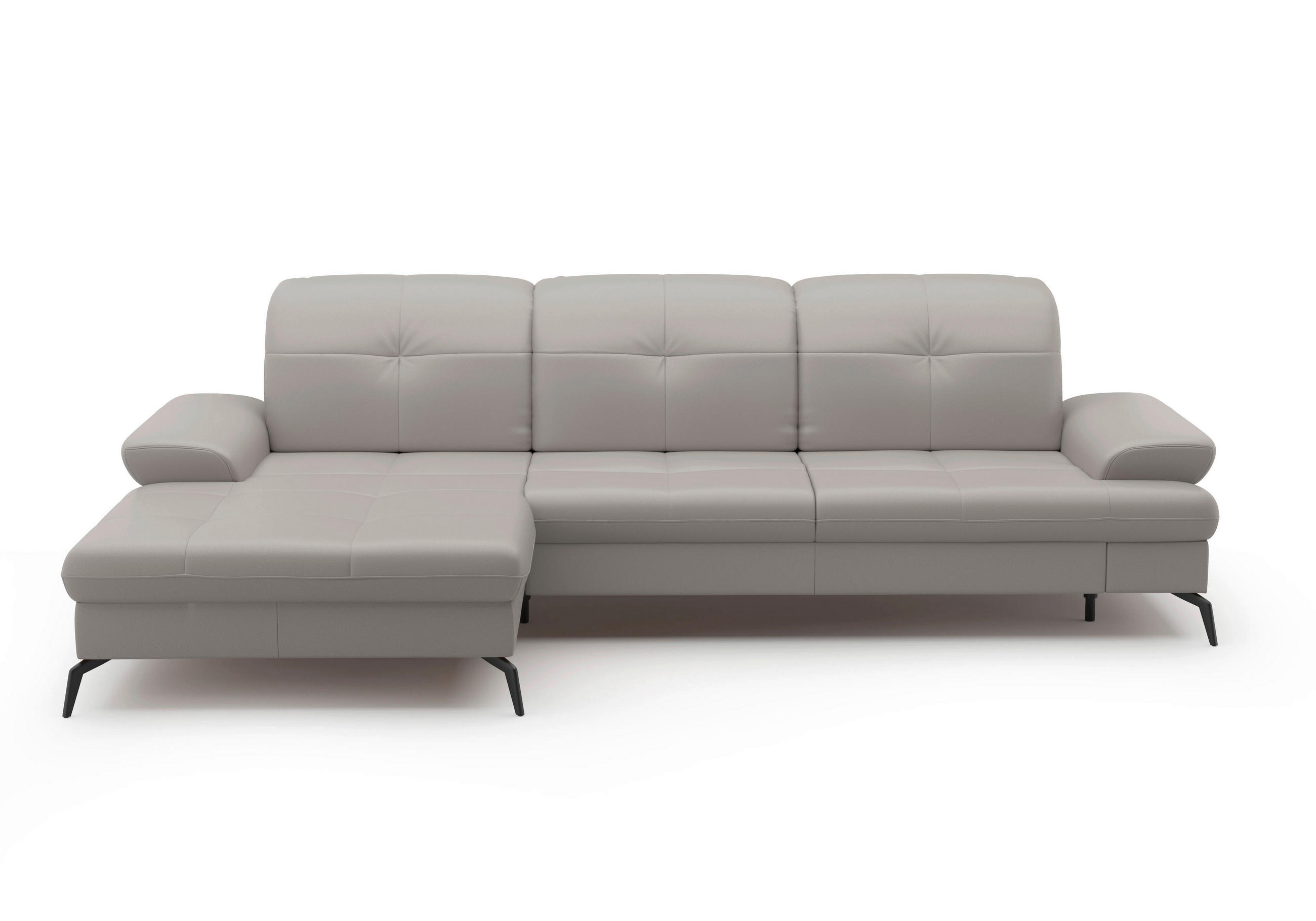 ECKSOFA Hellgrau Kombination Echtleder/Stoff Vliesstoff  - Hellgrau/Schwarz, KONVENTIONELL, Leder/Textil (185/279cm) - Sit & More