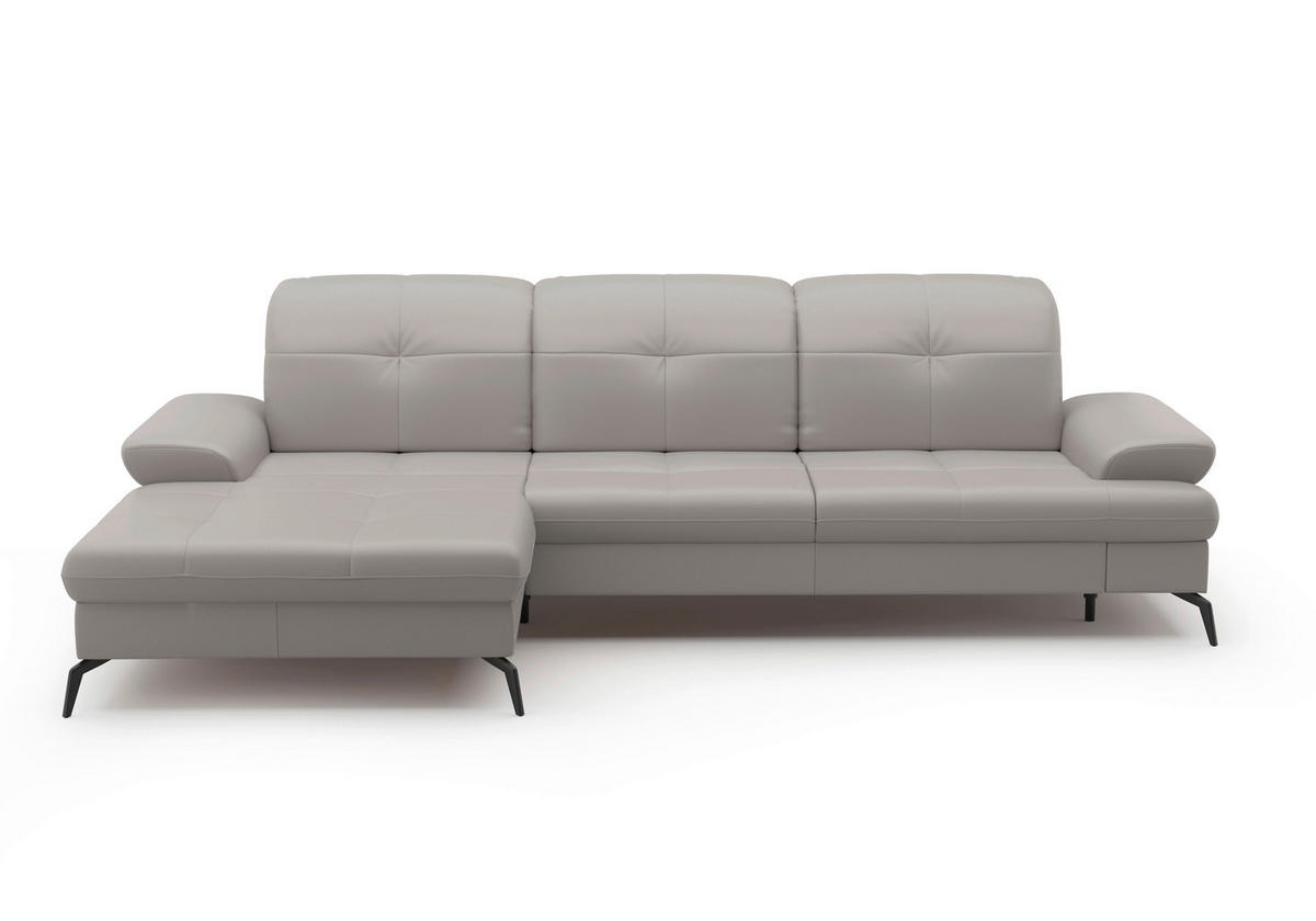 ECKSOFA in Echtleder Hellgrau  - Hellgrau/Schwarz, Konventionell, Leder/Metall (185/279cm) - Sit & More