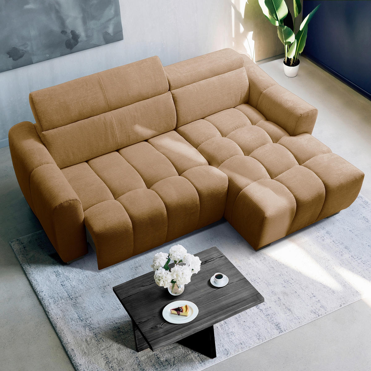 ECKSOFA  Webstoff Rostfarben  - Rostfarben/Schwarz, Design, Kunststoff/Textil (274/177cm) - Livetastic