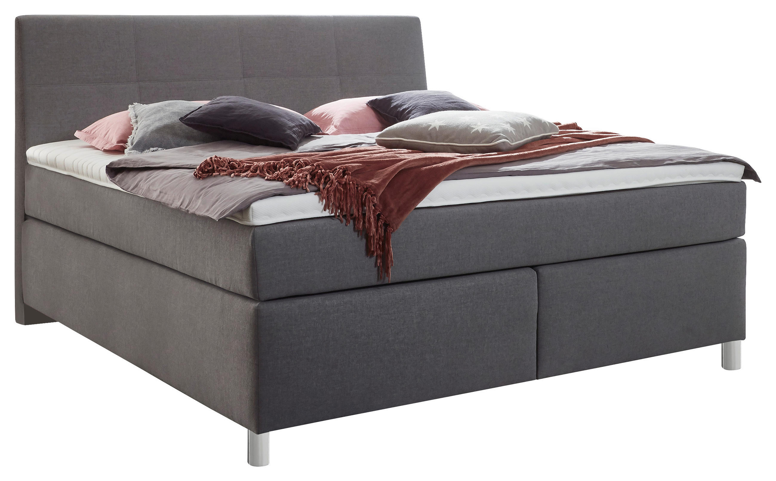 BOXSPRINGBETT 180/200 cm in Grau - Silberfarben/Grau, KONVENTIONELL, Holzwerkstoff/Textil (180/200cm) - Voleo