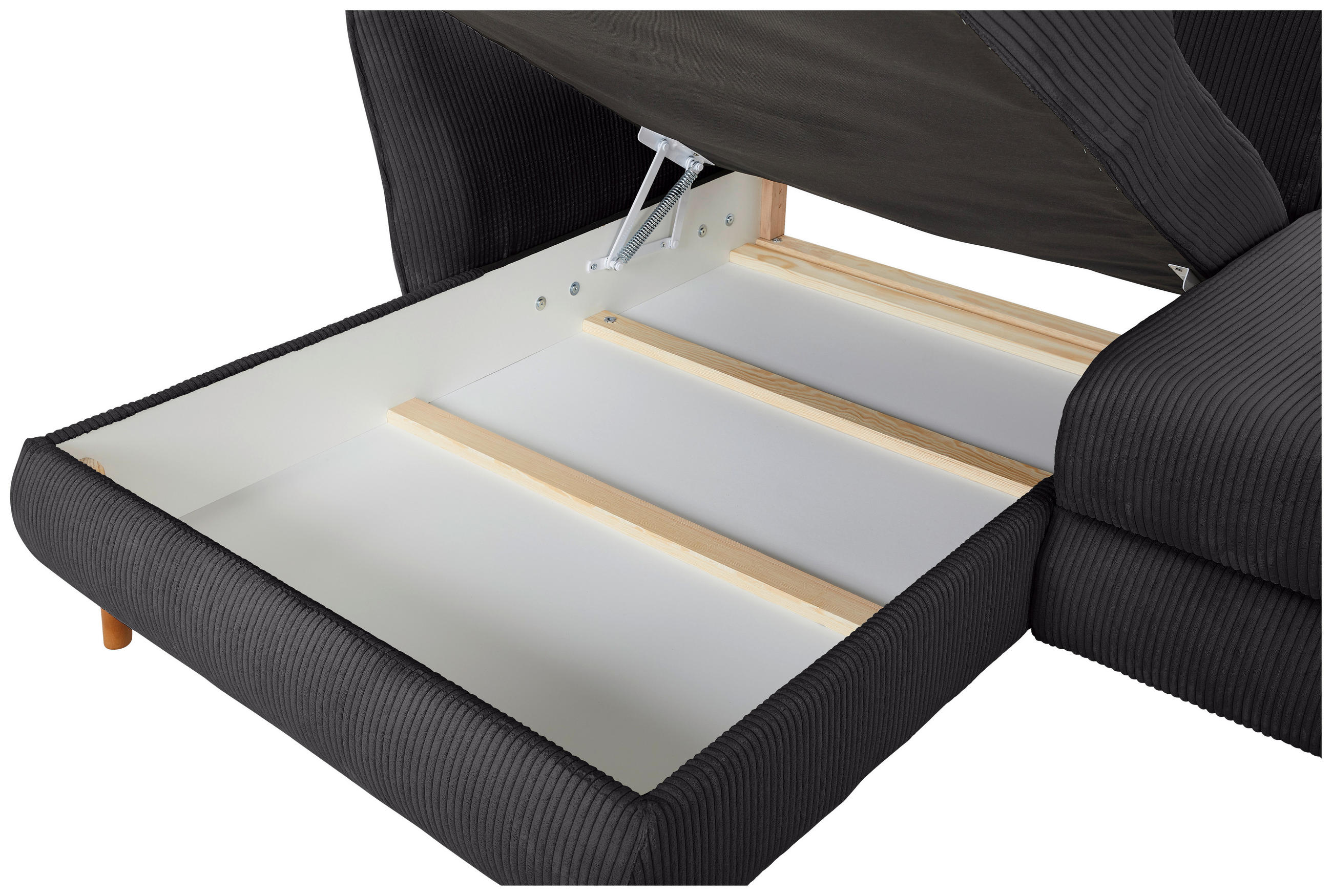 Thumbnail - Carryhome Ecksofa, Anthrazit, Textil, Eiche, massiv, 3-Sitzer, Füllung: Schaumstoff, Ottomane links, seitenverkehrt mont...