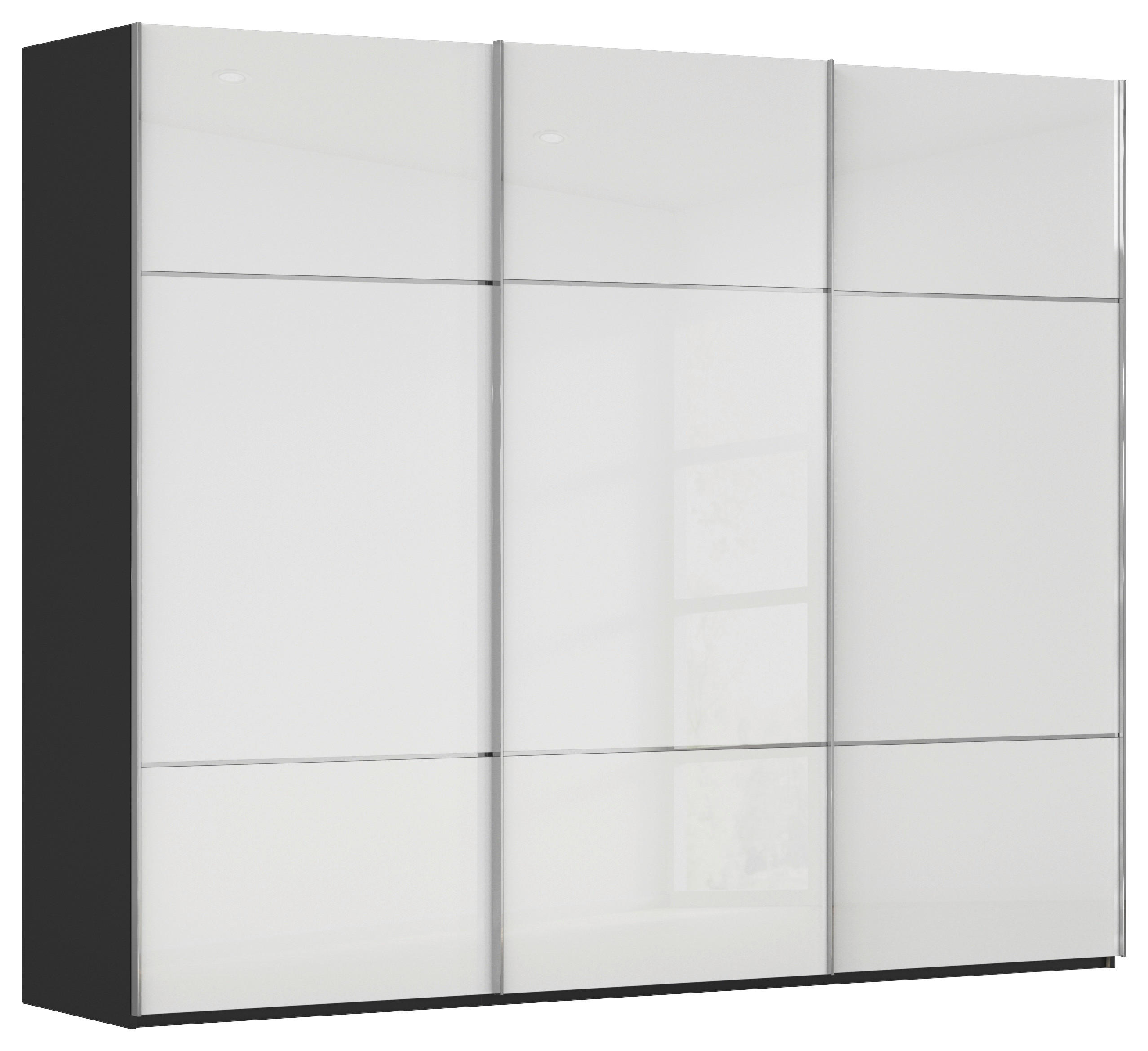 SCHWEBETÜRENSCHRANK 242/223/68 cm,  in Schwarz, Weiß, 3 Tür(en)  - Chromfarben/Schwarz, KONVENTIONELL, Glas/Holzwerkstoff (242/223/68cm) - Novel