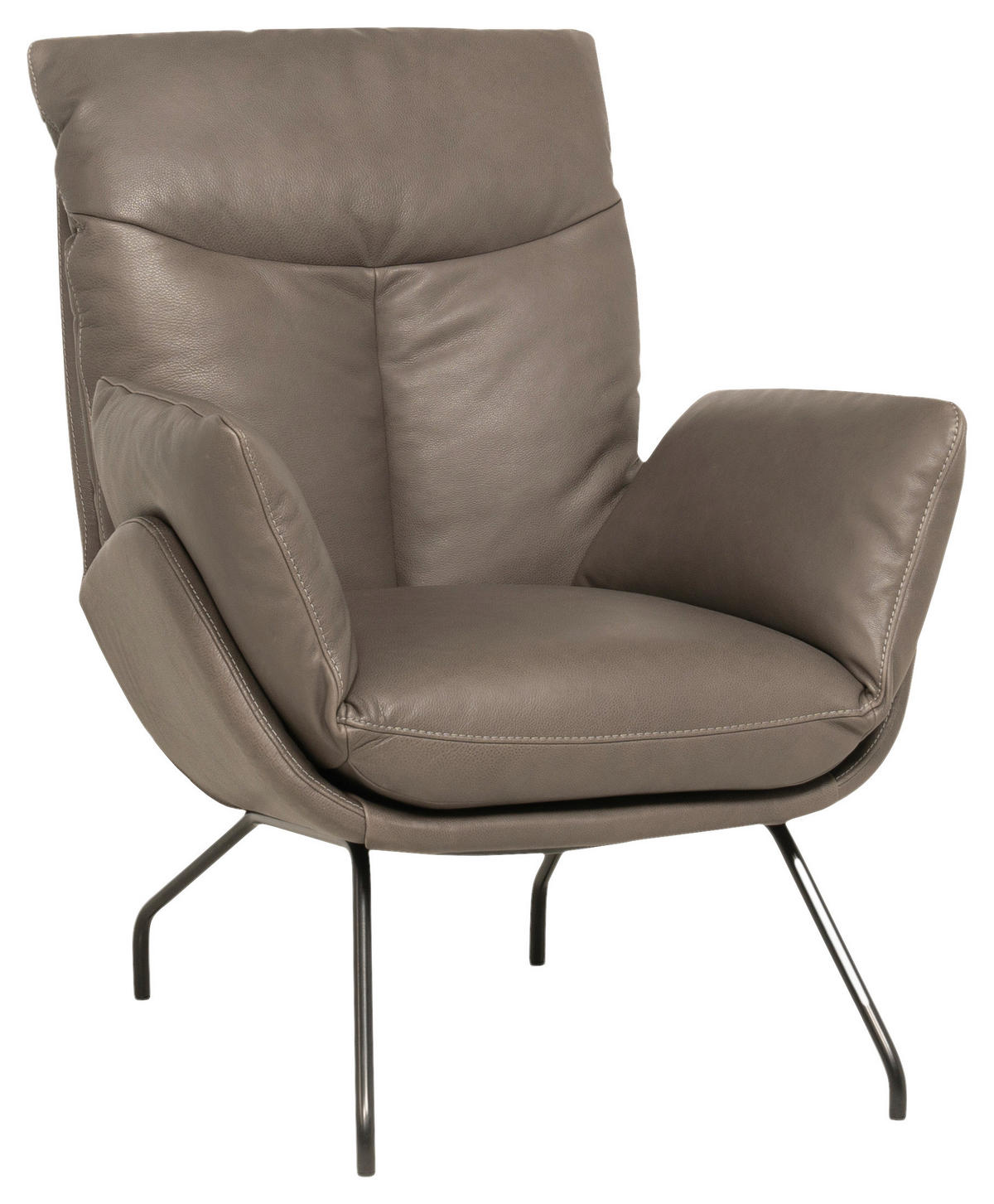 SESSEL in Echtleder Graubraun  - Graubraun/Schwarz, MODERN, Leder/Metall (80/100/94cm) - Designwerk