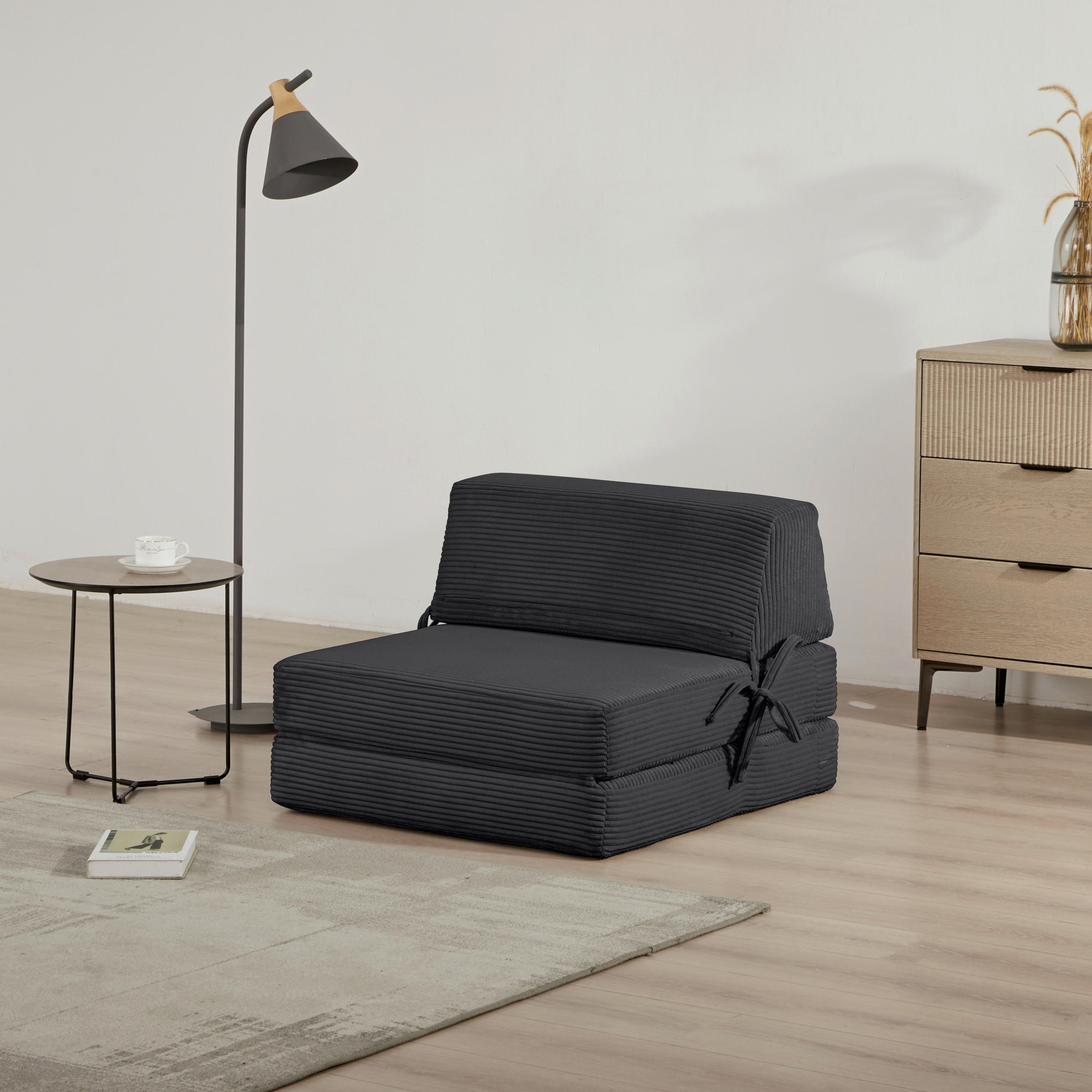 SCHLAFSESSEL in Cord Schwarz  - Schwarz, Design, Textil/Metall (65/57/81cm) - Livetastic