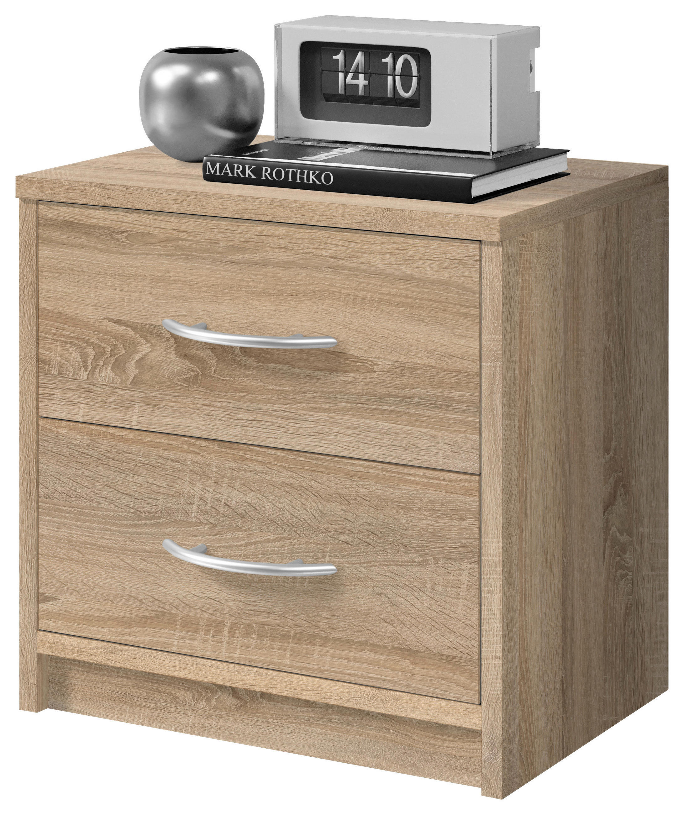 NOČNÍ STOLEK, Sonoma dub, 38,5/39/28,2 cm - bílá/šedá, Basics, kompozitní dřevo/plast (38,5/39/28,2cm) - Carryhome