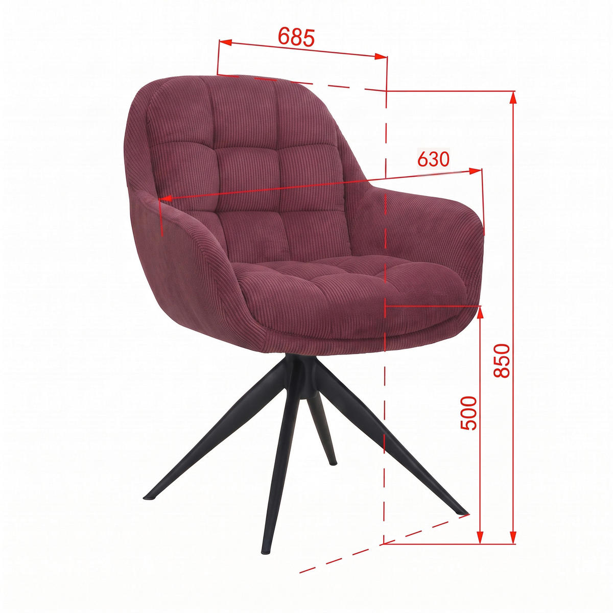 ARMLEHNSTUHL  Sitzfläche 360° drehbar, inklusive Armlehnen, automatische Rückholfunktion Webstoff  Rot  - Rot/Schwarz, Design, Textil/Metall (62/85/70cm) - Johann Jakob