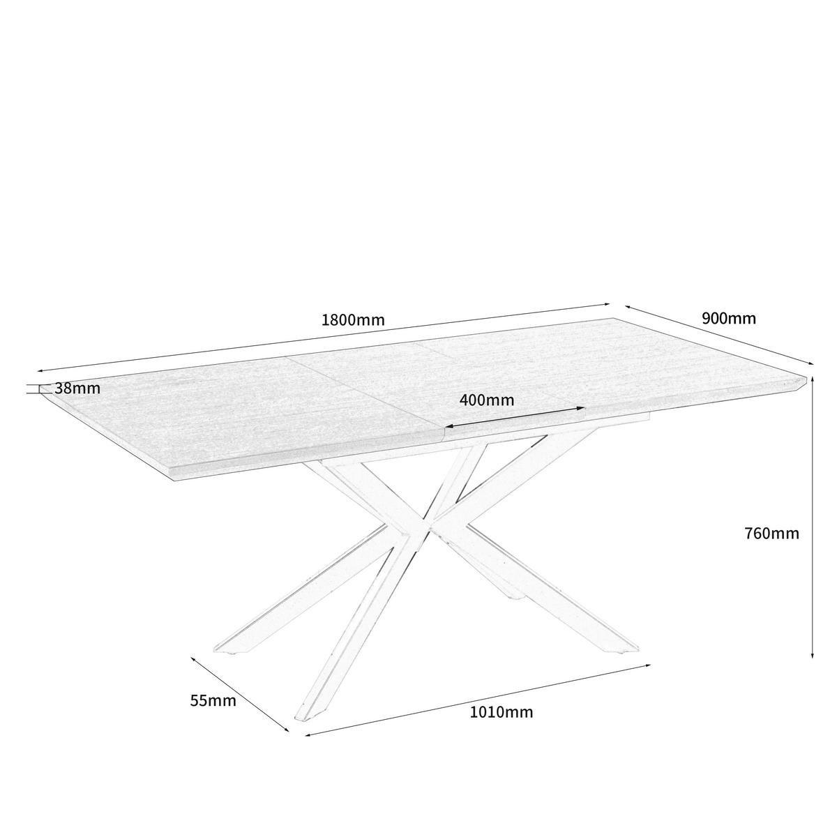 MATBORD svart, ekfärgad rektangulär  utdragbar  - svart/ekfärgad, Modern, metall/trämaterial (140-180/90/76cm) - Carryhome