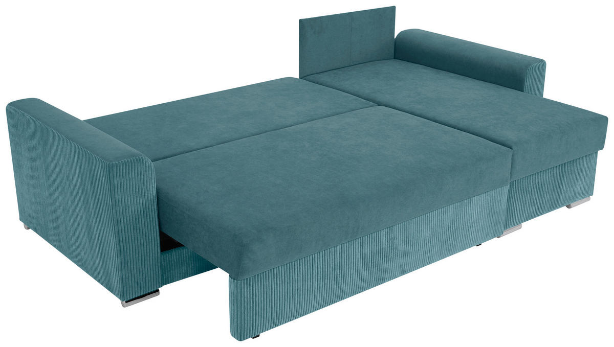 ECKSOFA Graublau Cord, Mikrofaser  - Chromfarben/Graublau, Design, Kunststoff/Textil (239/141cm) - Livetastic
