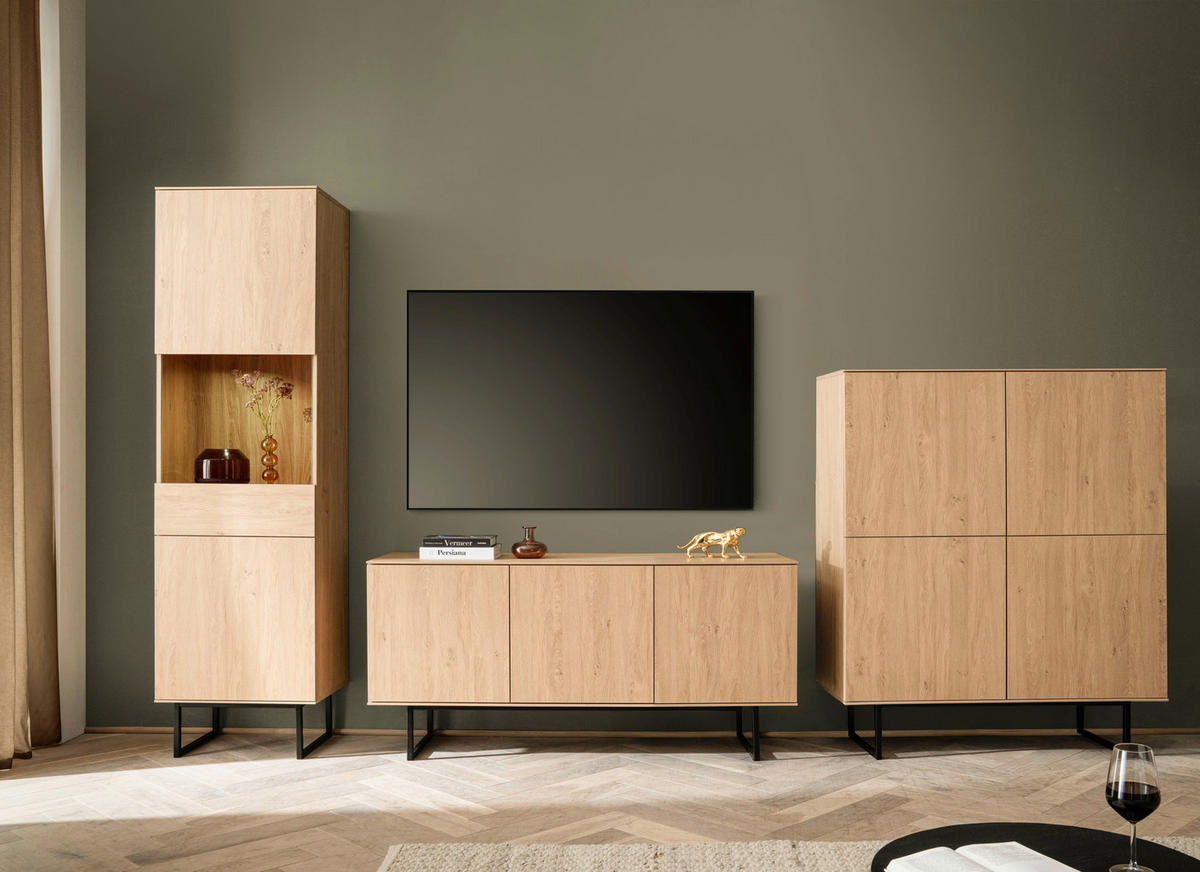 VITRINE in Eichefarben  - Eichefarben/Schwarz, Design, Glas/Holzwerkstoff (58/200/40cm) - Modante