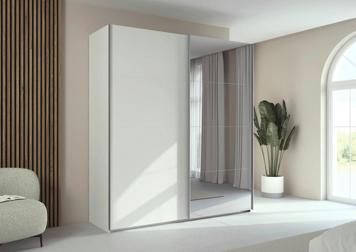 SCHWEBETÜRENSCHRANK 201/223/68 cm 2-türig Weiß  - Alufarben/Weiß, Basics, Glas/Holzwerkstoff (201/223/68cm) - Novel