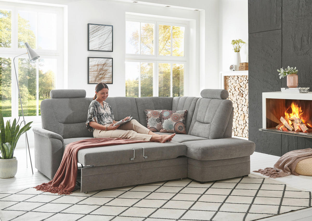 ECKSOFA Grau Chenille  - Schwarz/Grau, KONVENTIONELL, Kunststoff/Textil (235/185cm) - Beldomo Comfort