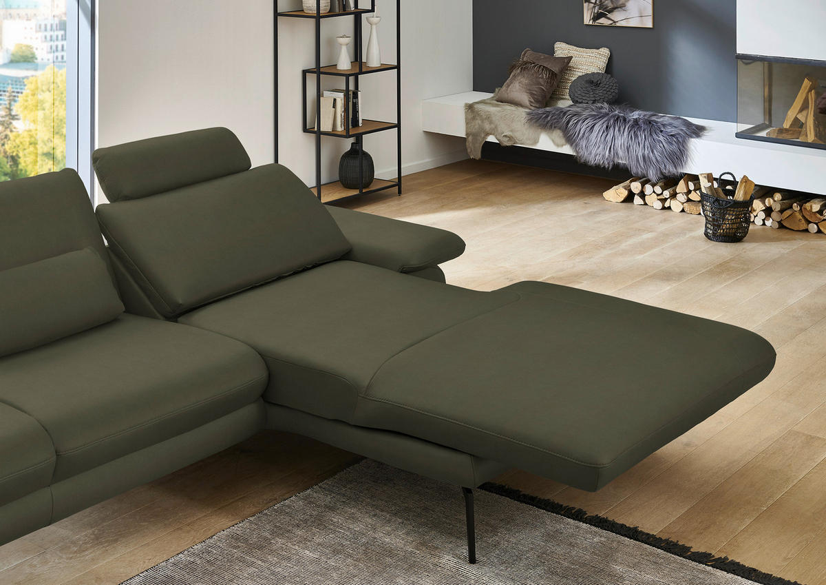 ECKSOFA in Echtleder Grün  - Schwarz/Grün, Design, Leder/Metall (310/180cm) - Dieter Knoll