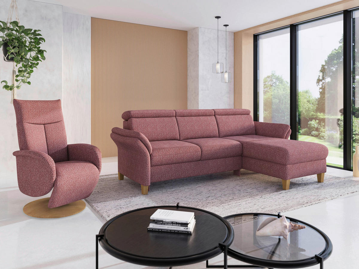 ECKSOFA GLENDALE E Aubergine Chenille  - Eichefarben/Aubergine, KONVENTIONELL, Holz/Textil (253/166cm) - Sit & More