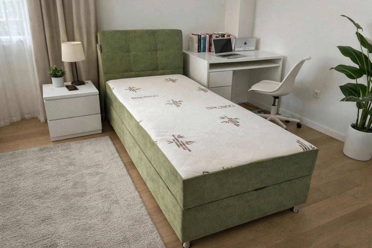 POSTELJA Z VZMETNICO 90 cm   x 200 cm  , kovina, tekstil zelena  - zelena, Konvencionalno, kovina/tekstil (90/200cm) - Ti'me