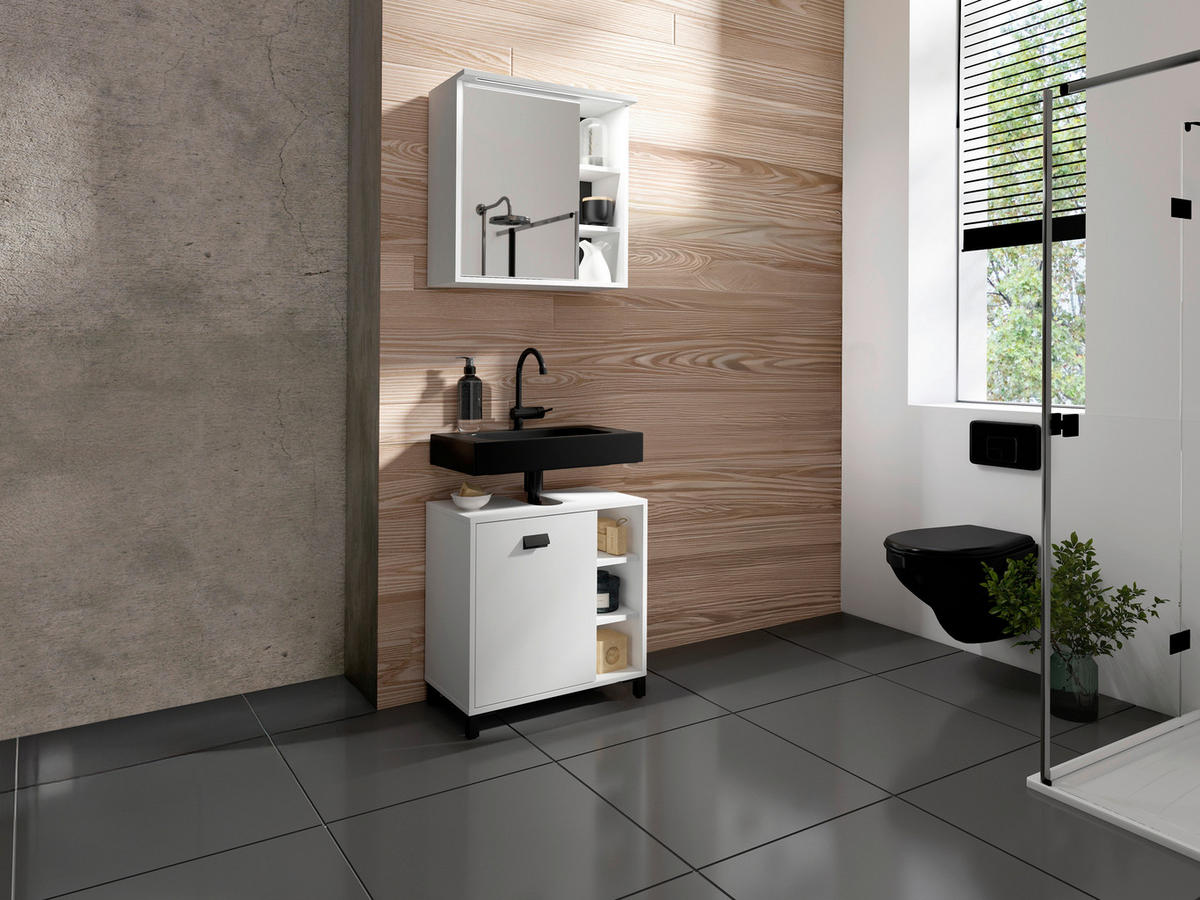 BADEZIMMER 2-teilig  in 60 cm  - Schwarz/Weiß, MODERN, Holzwerkstoff/Kunststoff (60cm) - MID.YOU