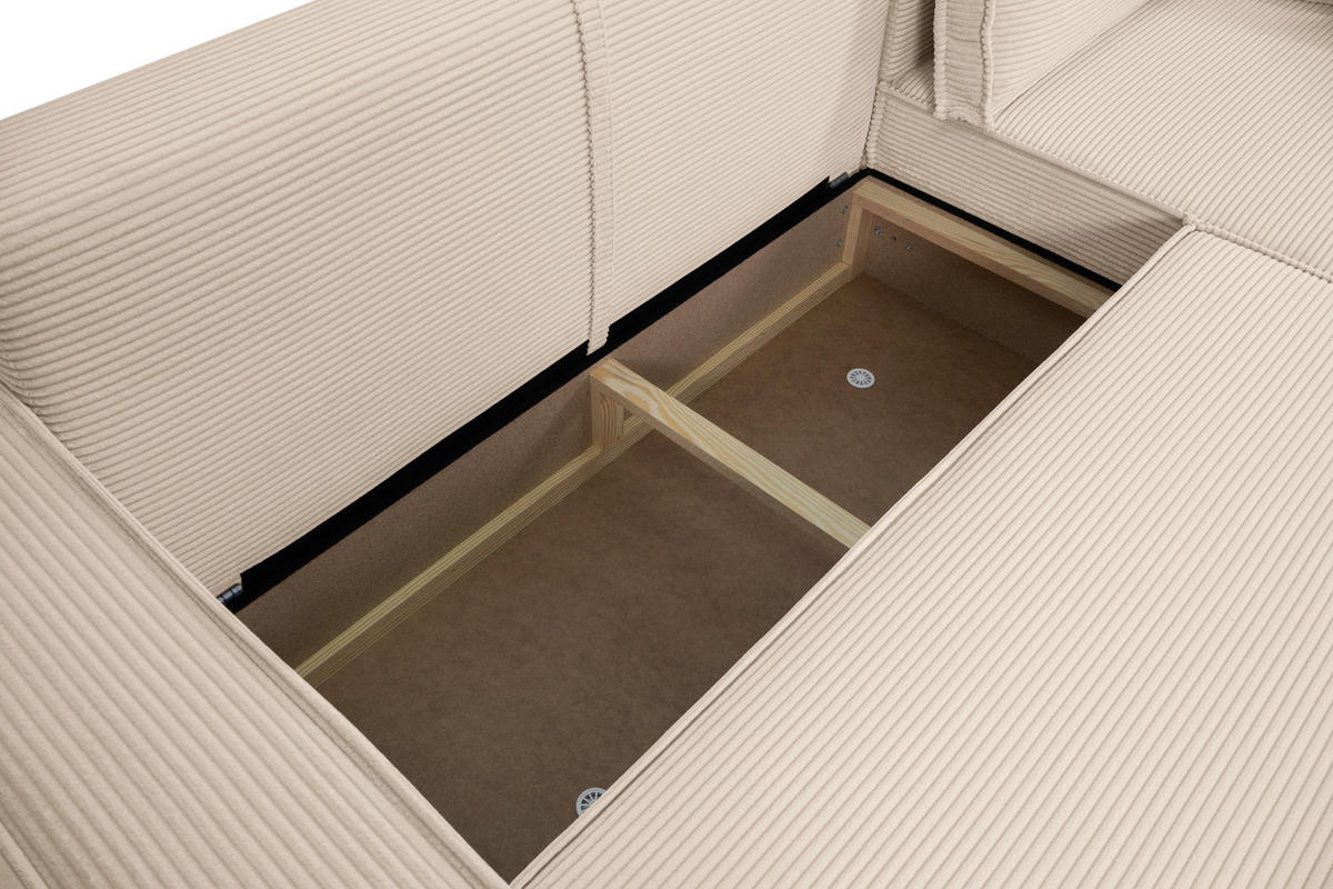 ECKSOFA inkl. Funktionen Beige Cord  - Beige/Schwarz, Design, Textil (267/141cm) - Xora