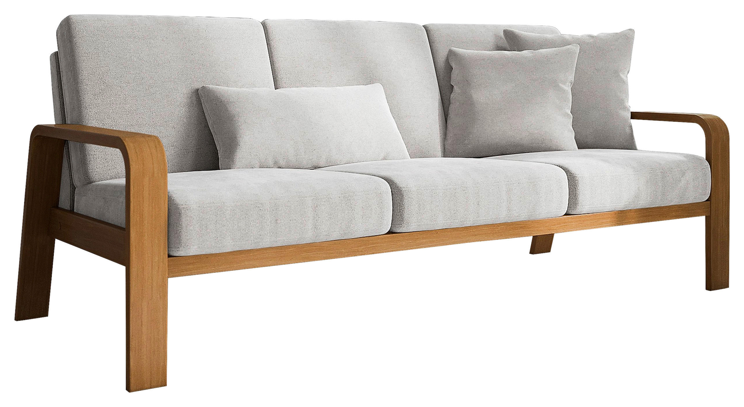 3-SITZER-SOFA in Mikrofaser Hellgrau  - Eichefarben/Hellgrau, Konventionell, Holz/Textil (200/91/93cm) - Livetastic