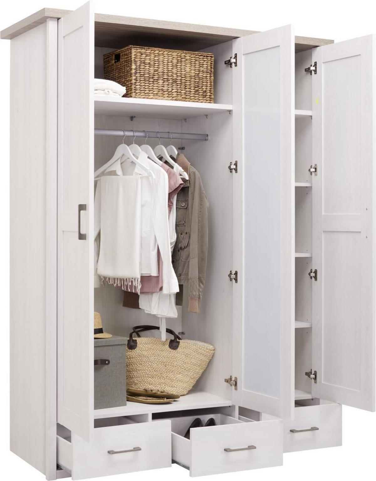 KLEIDERSCHRANK 148/201/62 cm 3-türig  - Weiss/Trüffeleichefarben, Lifestyle, Holzwerkstoff/Metall (148/201/62cm) - Carryhome