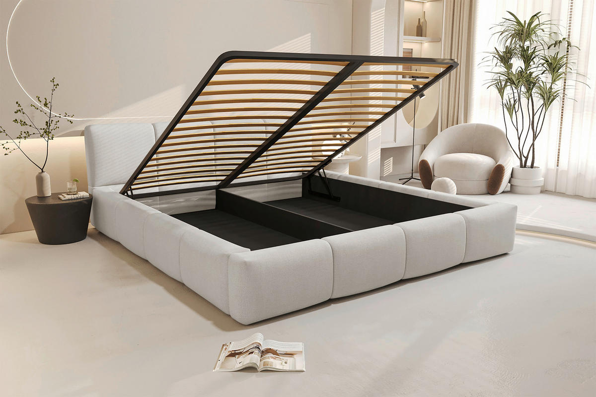 POLSTERBETT 200/200 cm,  in Naturfarben, Lattenrost, Bettkasten,  - Schwarz/Naturfarben, Design, Holz/Textil (200/200cm) - Xora