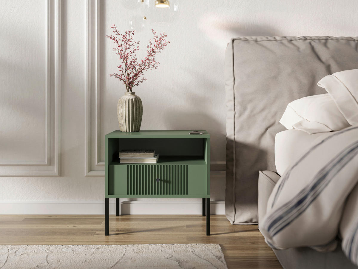 NACHTSCHRANK 54/39/50,5 cm  - Schwarz/Grün, Design, Holzwerkstoff/Metall (54/39/50,5cm) - Boxxx