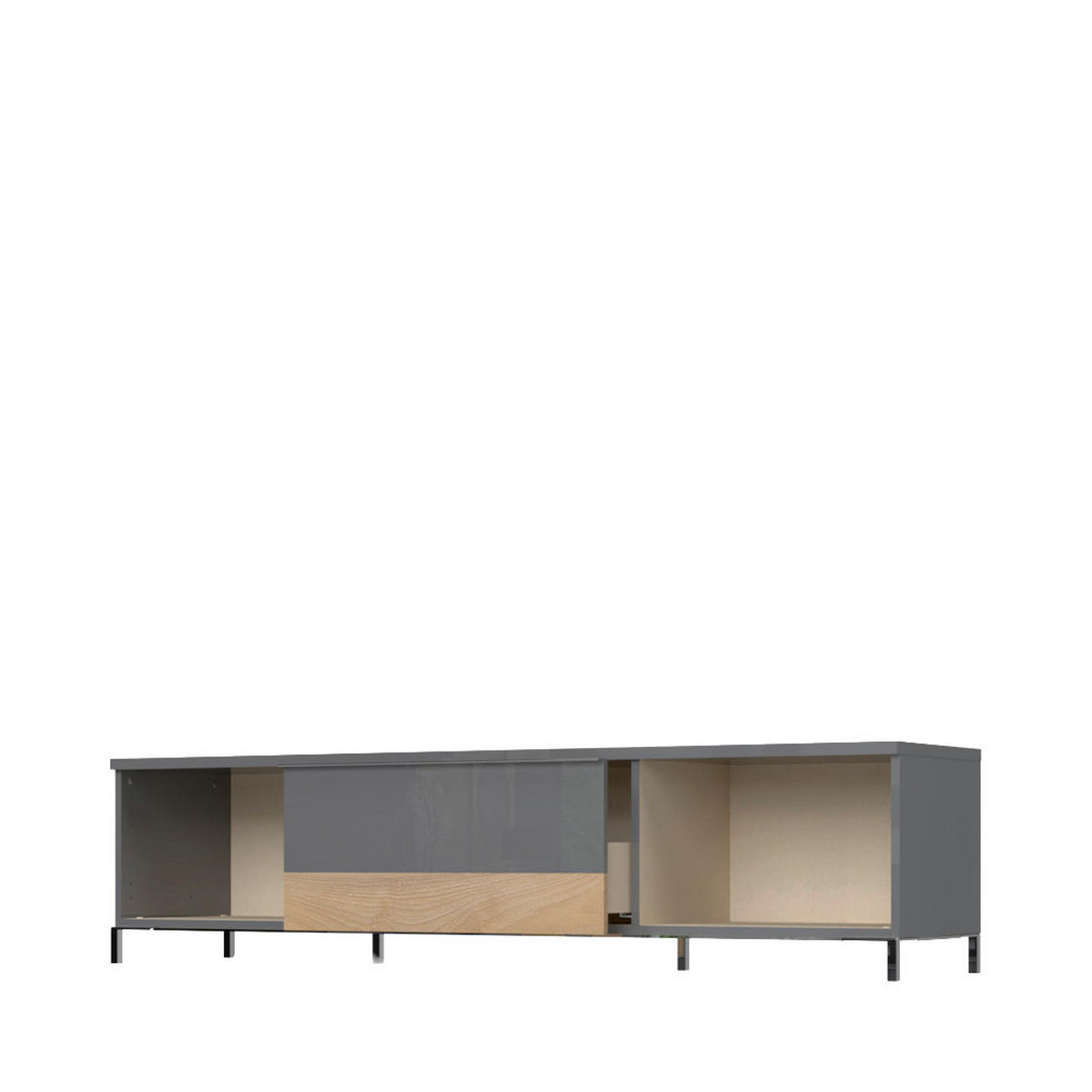TV KOMODA boja orahovog drveta, antracit visoki sjaj  - boja oraha/boja nikla, Dizajnerski, metal/pločasti materijal (188/46/45cm)
