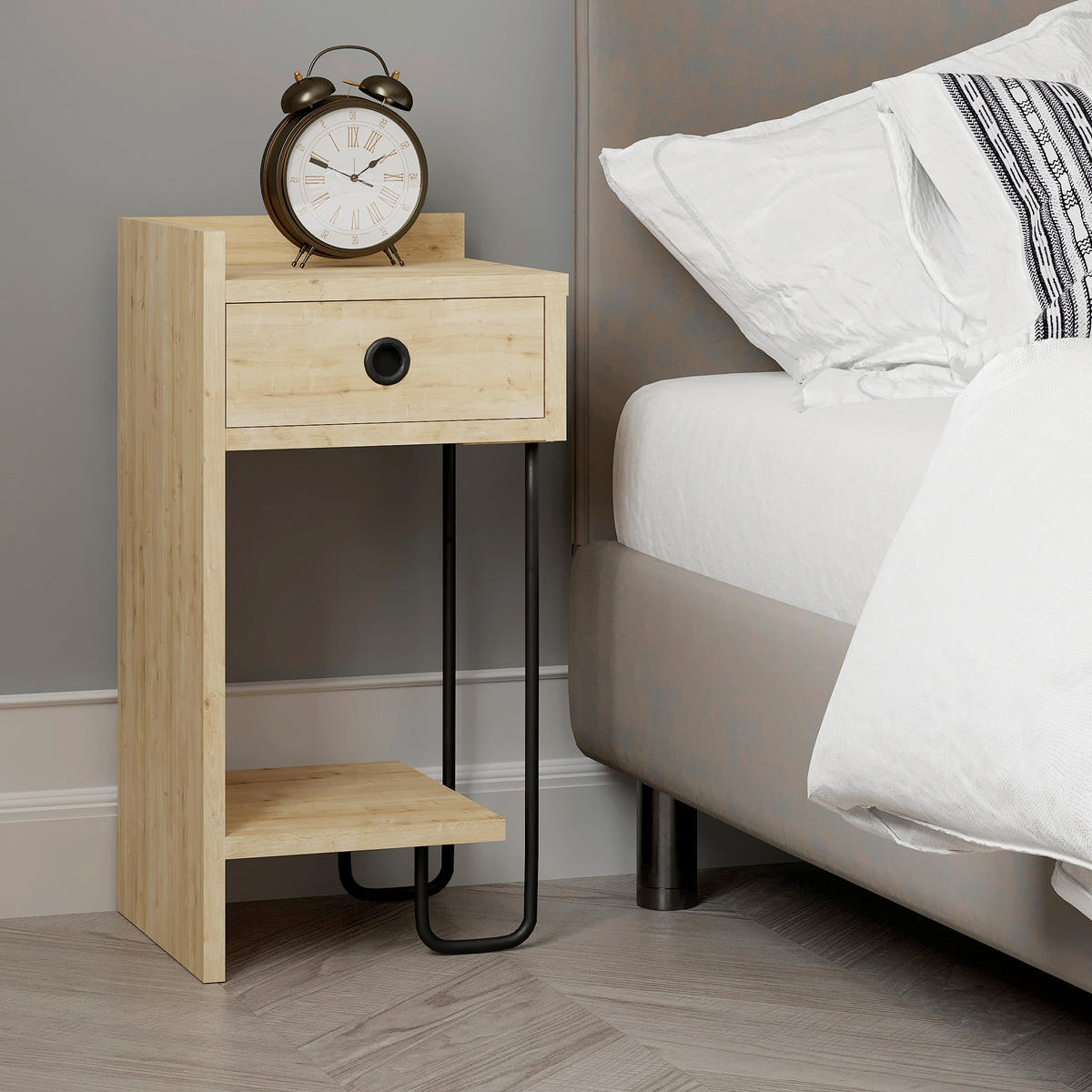 KINDER-NACHTTISCH - Eichefarben, Design, Holzwerkstoff/Metall (32/30/61cm) - Livetastic