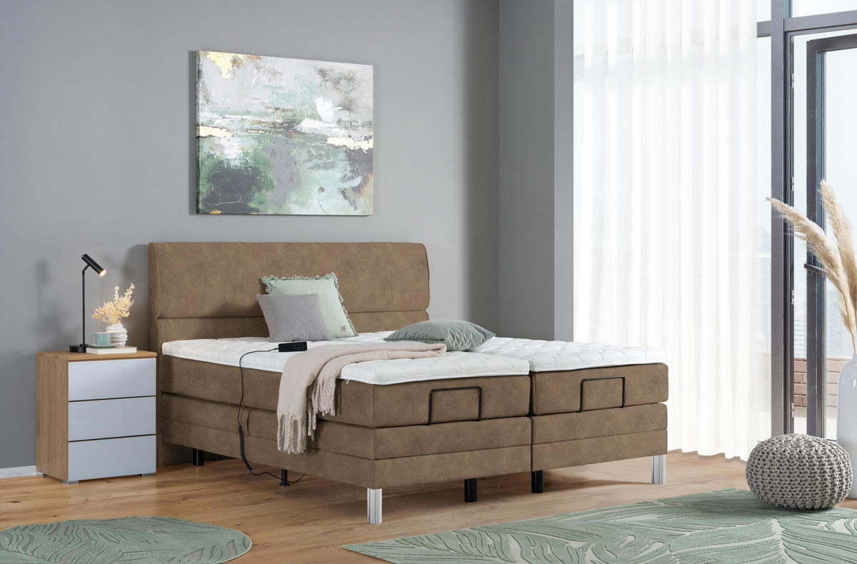 BOXSPRINGBETT 180/200 cm  in Braun  - Chromfarben/Braun, Konventionell, Kunststoff/Textil (180/200cm) - Voleo