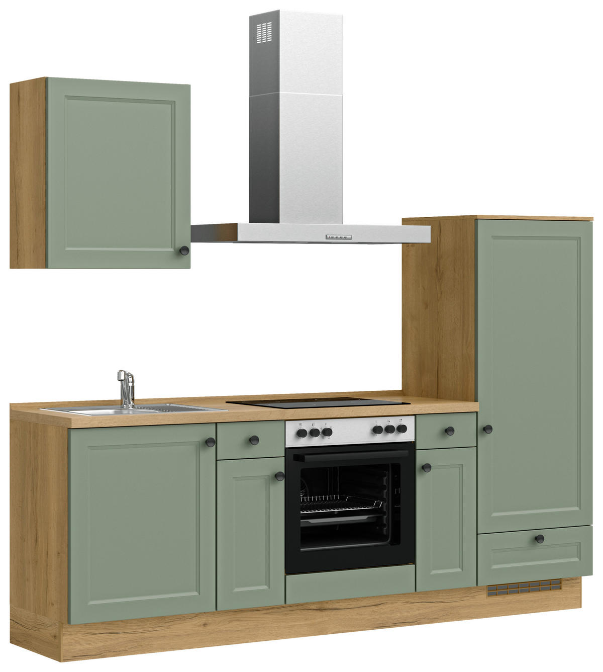 KÜCHENBLOCK Cascada 240 cm  in Eichefarben, Schilfgrün  - Schilfgrün/Eichefarben, MODERN, Holzwerkstoff/Metall (240cm) - Nobilia