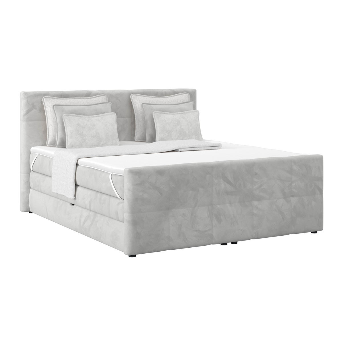 BOXSPRINGBETT 180/200 cm,  in Hellgrau, gepolstertes Kopfteil, Bettkasten, Topper, Matratzen, H2 + H2 = mittel  - Hellgrau, KONVENTIONELL, Holz/Holzwerkstoff (180/200cm) - Luca Bessoni