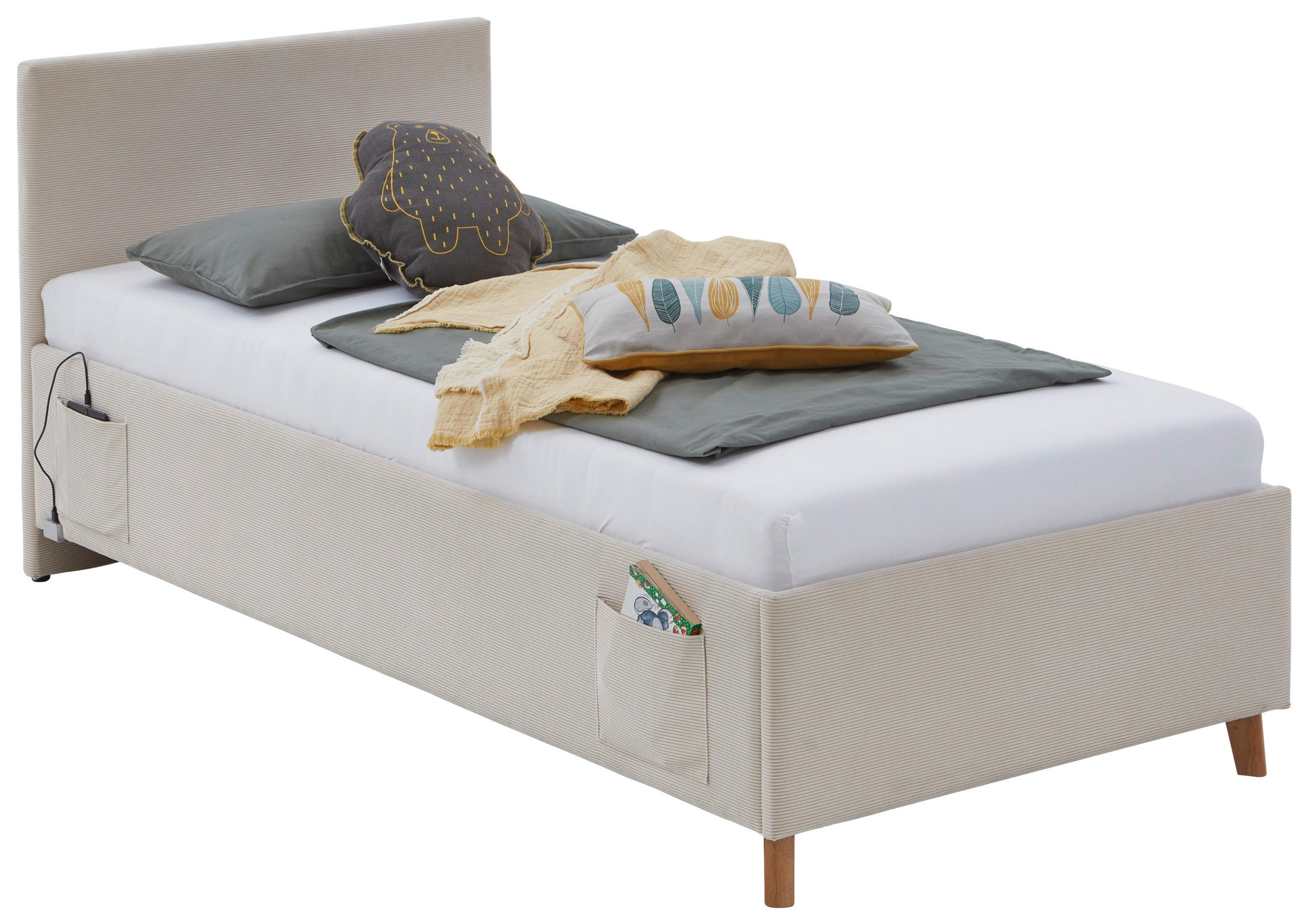 POLSTERBETT Lattenrost, Bettkasten 90/200 cm  in Beige  - Eichefarben/Beige, KONVENTIONELL, Holz/Textil (90/200cm) - Stylife